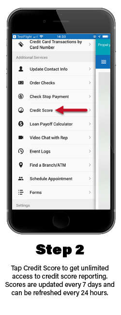 Arrow Pointing Toward Credit Score Feature in Mobile App