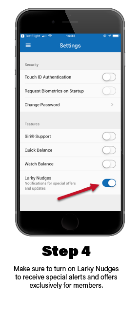 Arrow Pointing to Larky Nudges in Mobile App Settings